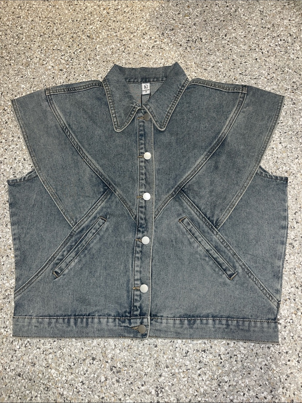 Classic Washed Gray Denim Vest Jacket